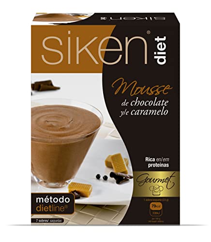 SIKEN Diet - Mousse de Chocolate y Caramelo. Caja con 7 sobres de 23 g. 79 Kcal/sobre.