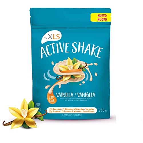 XLS MEDICAL Active Shake - Batido sustitutivo de comidas - Batido sabor vainilla con menos de 231 calorías, 22g de proteínas sin gluten + 23 vitaminas y minerales