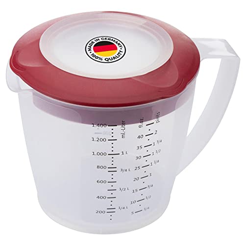 Westmark Vaso mezclador/medidor con protector contra salpicaduras, Tapa y pico, Plástico, Capacidad: 1,4 litros, Helena, Transparente/rojo, 3105227R
