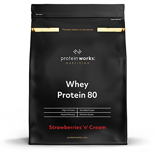 Whey Protein 80 | 82% De Proteína | Batido Alto En Proteínas & Bajo En Azúcares | THE PROTEIN WORKS | Fresas con Nata | 1kg