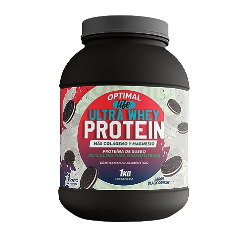 OPTIMAL LIFE Ultra whey protein black cookies - proteina whey pura - proteina en polvo - aumenta masa muscular - colageno + magnesio - gana musculo - sabor oreo - mejora tus entrenamientos