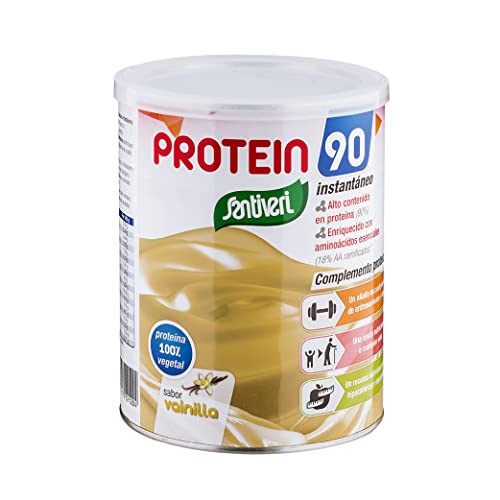 SANTIVERI – Protein-90 instantáneo vainilla en polvo, alto contenido en proteína/bote 200 g a base de proteína 100% vegetal, aminoácidos y vitaminas